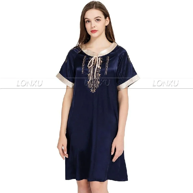 Women Nightdress, Silk Classic Women's Pin - striped