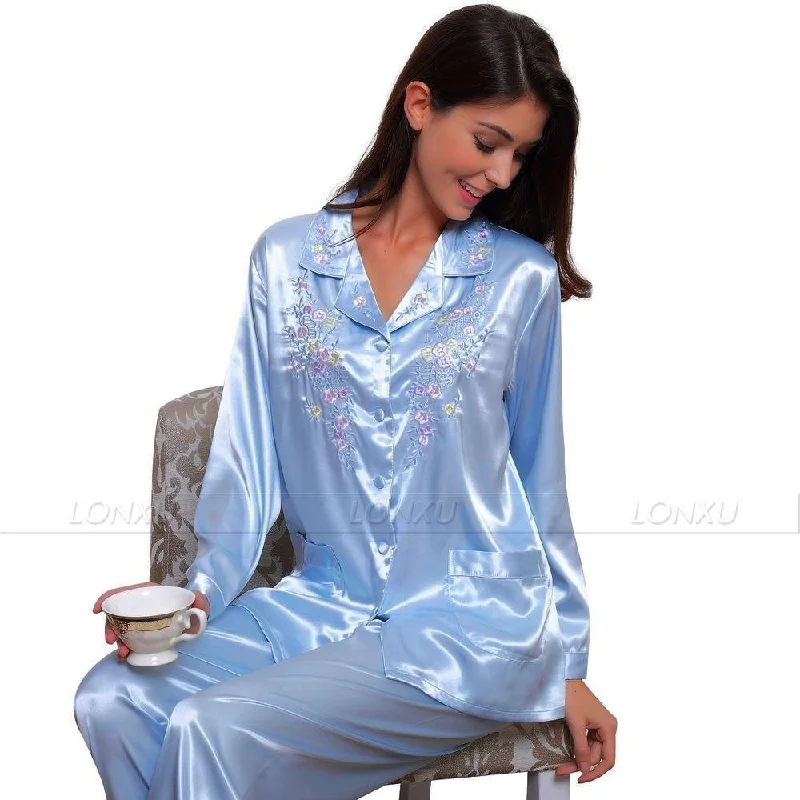 Women Silk Pajama, Embroidered Dynamic Women's High - energy