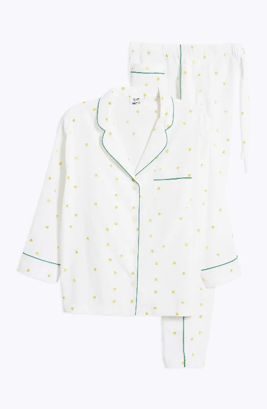 Sleepy Jones x Smiley® - Marina Pajama Set in White Poplin Sleek Women's 