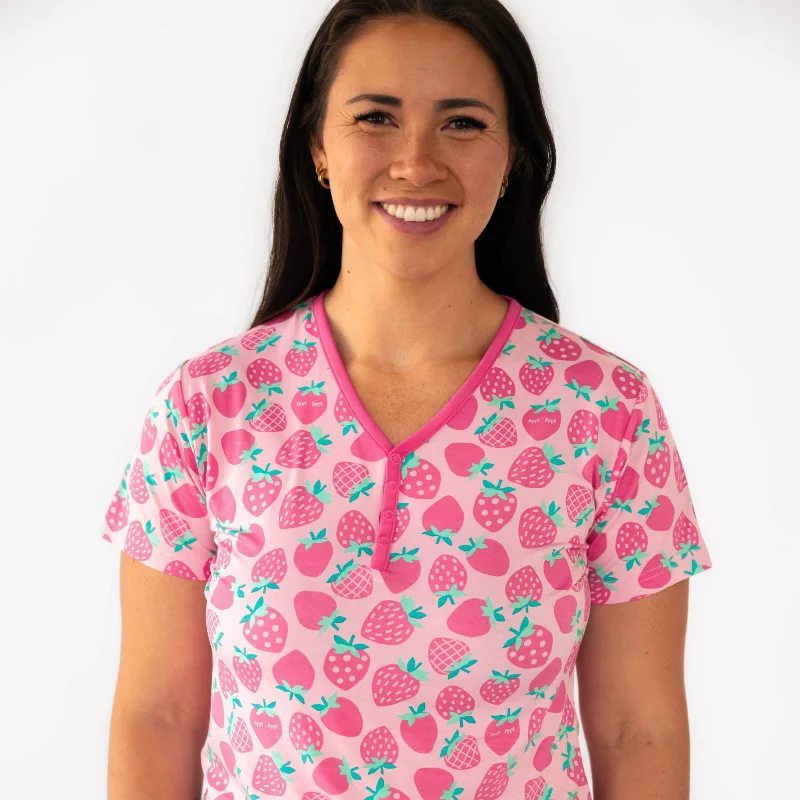Sweet Strawberries Women's Short Sleeve Pajama Top Refined Women's Hand - crafted