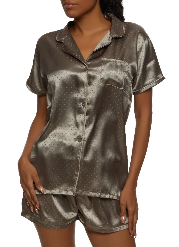 Satin Polka Dot Pajama Shirt and Shorts Contemporary 