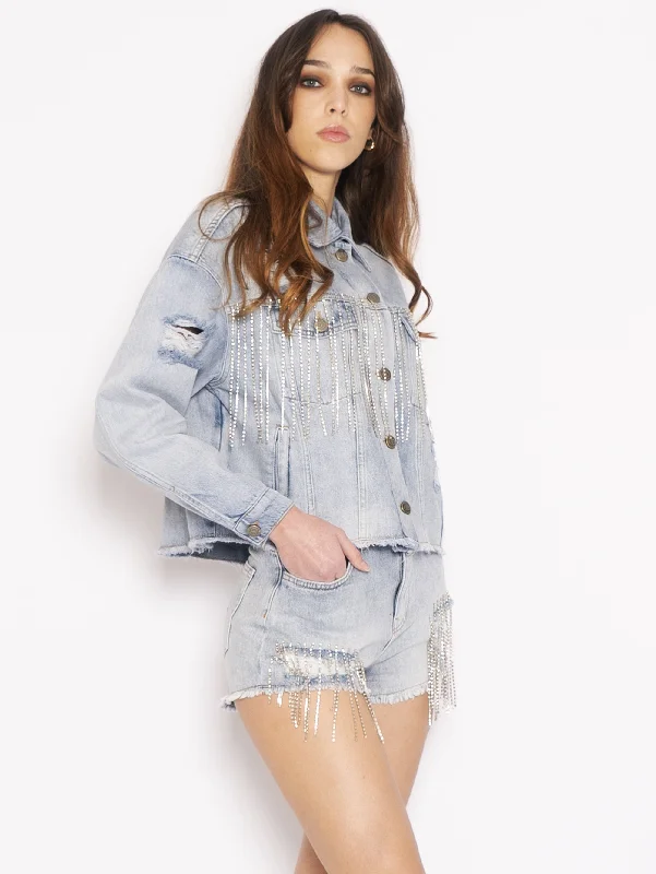 Giacca Jeans con Frange Gioiello Streetwear Style for 