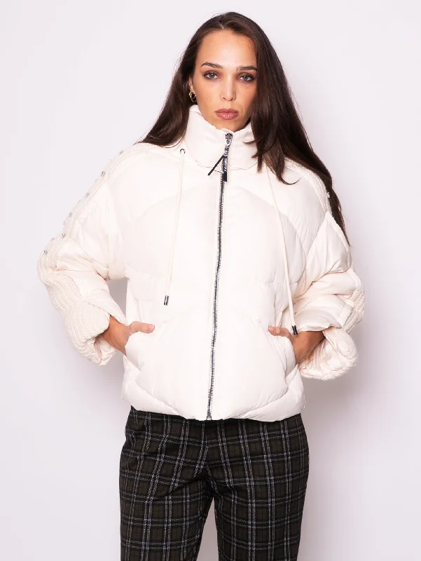 Piumino in Tessuto Tecnico e Bande in Maglia Beige Elegant Women's 