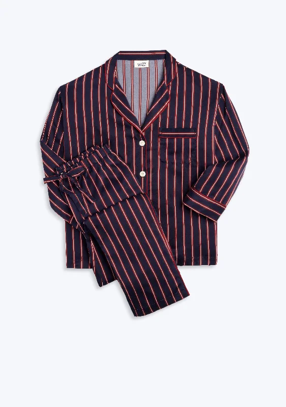 Washable Silk Marina Pajama Set in Midnight Stripe Country