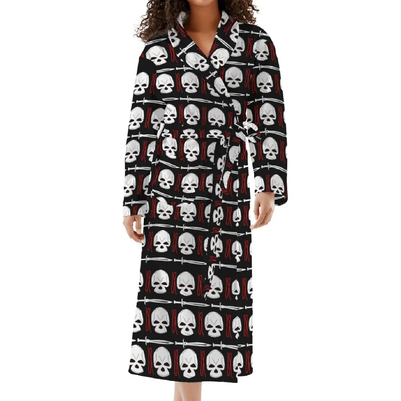 Women's Black Skull Long Bathrobe Cool Women's Skate