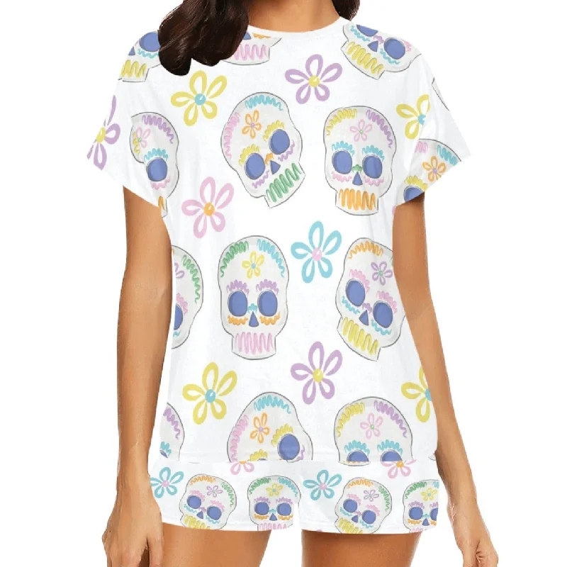 Women's Pastel Skulls Top & Shorts Pajama Set Refined Women's Classic 