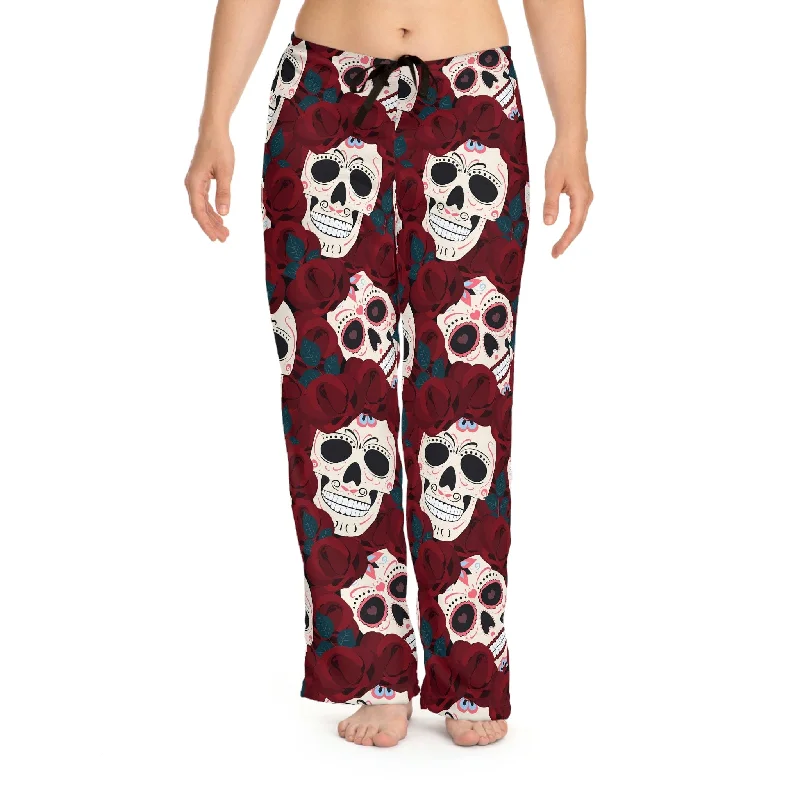 Women's Red Floral Skull Loose Pajama Pants Artistic Women's Avant - 
