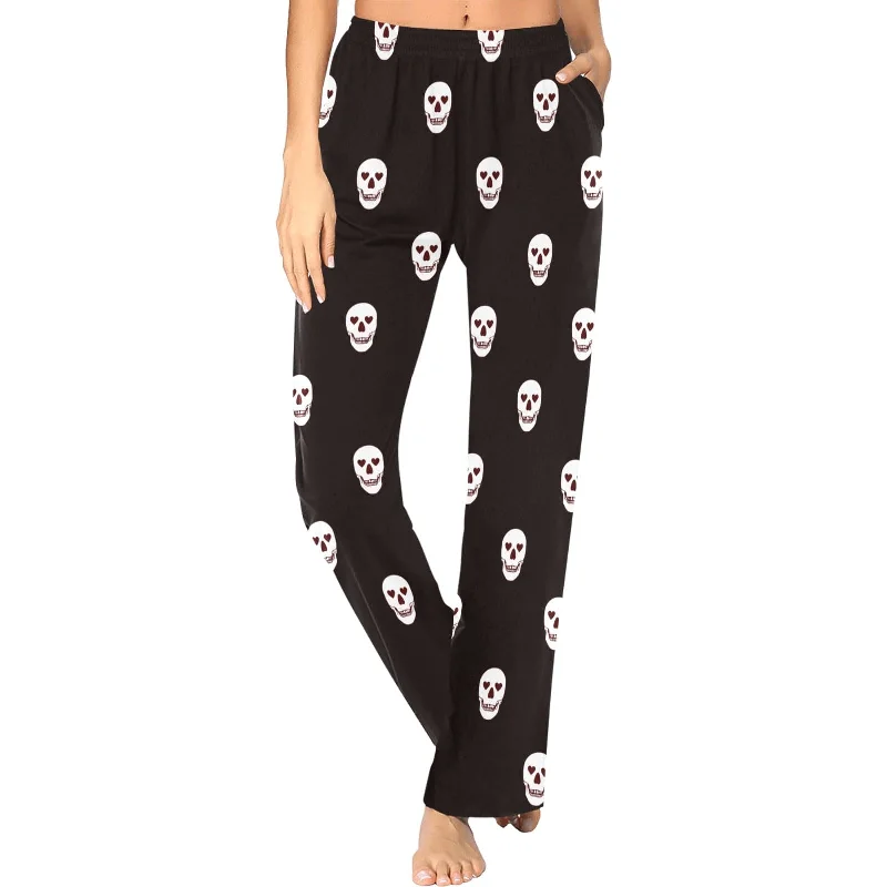 Women's Skull Heart Eyes Pajama Pants Tough Women's Military - inspired