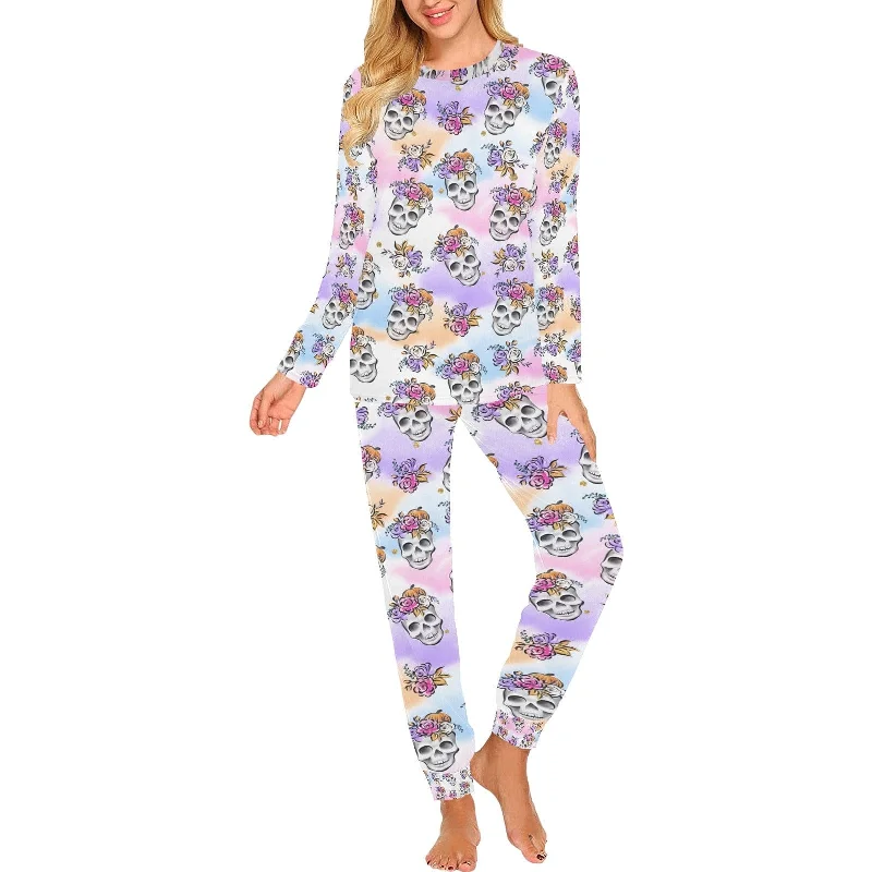 Women's Skulls With Floral Crowns Pajama Set Adventure