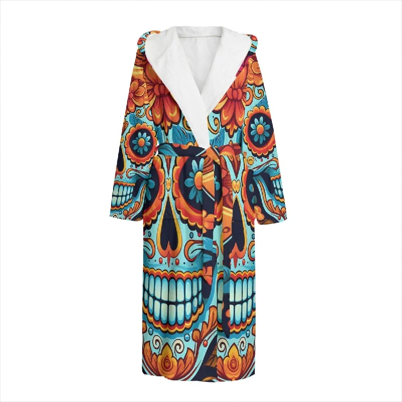 Women's Sugar Skull Flannel Hooded Bathrobe Sporty Women's Tennis