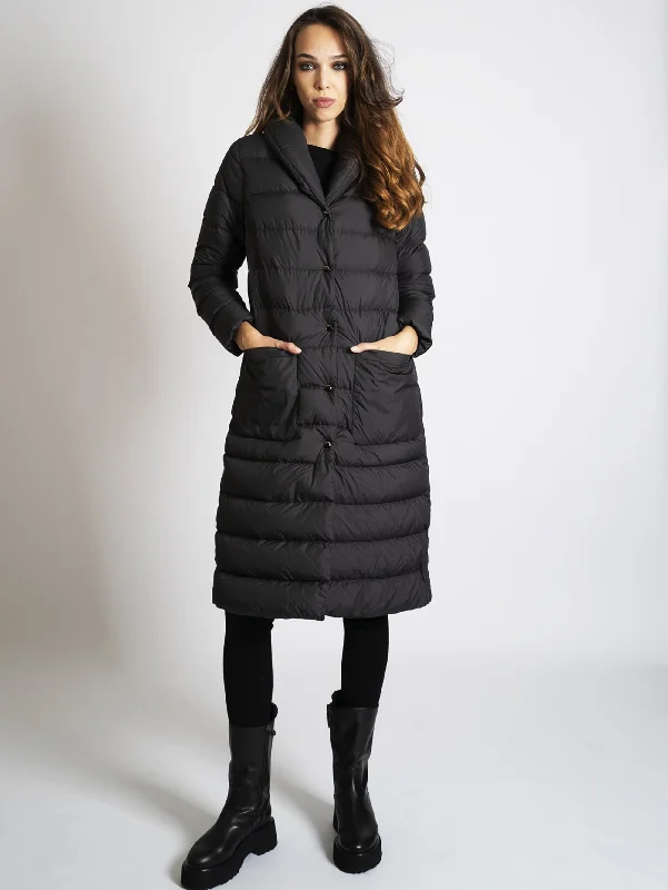 Piumino Lungo in Micro Fibra Nero Casual Women's Loose - fitting