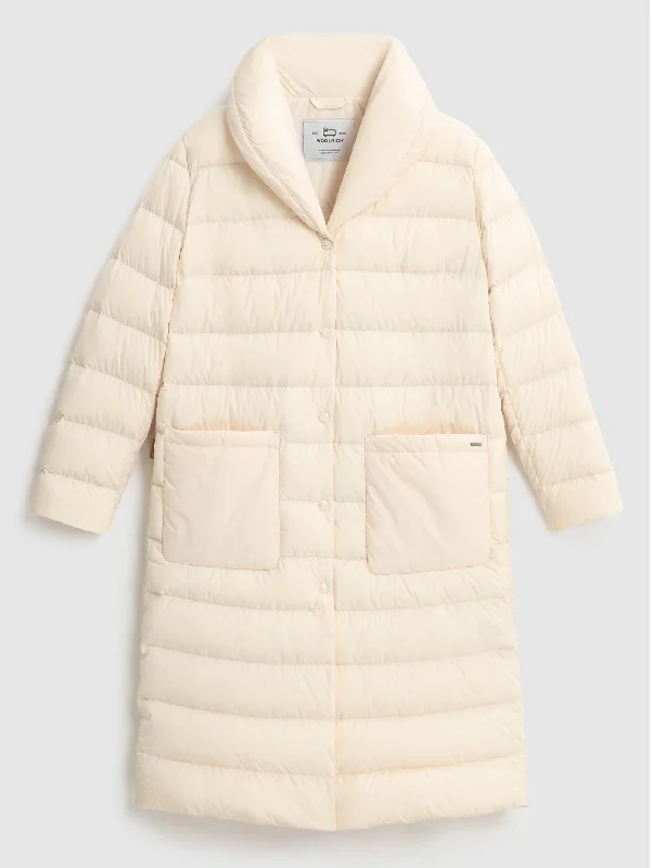 Piumino Lungo in Microfibra Avorio Elegant Women's 