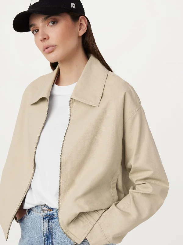 The Zip Up Bomber Jacket in Light Beige Refined Women's Velvet