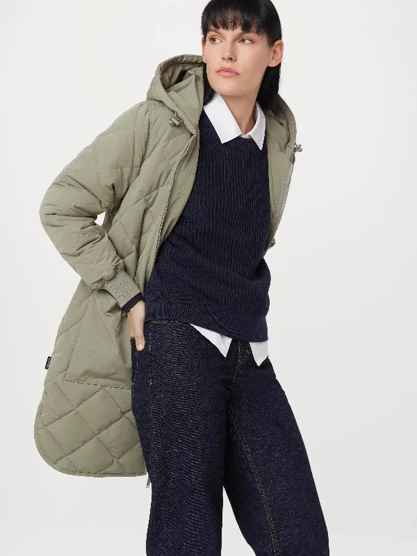 The Skyline Maxi Hooded Coat in Vetiver Green Vacation