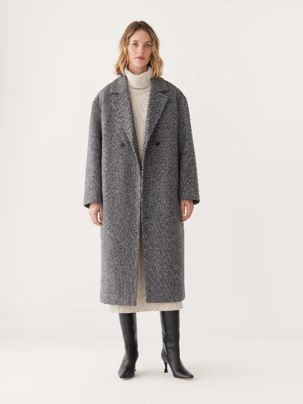 The Herringbone Recycled Wool Coat in Black Dynamic Women's Moto