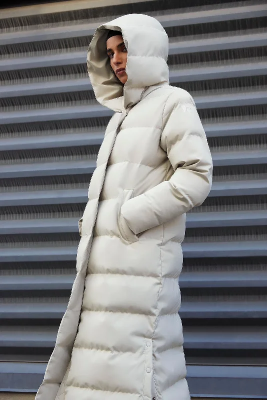 The Highland Long Puffer Coat in Light Greige Elegant Women's 