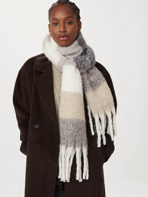 The Striped Fuzzy Scarf in Light Grey Streetwear Style for 