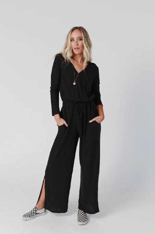 The Nest As It Was Cross Front Jumpsuit - Black Modern Women's 