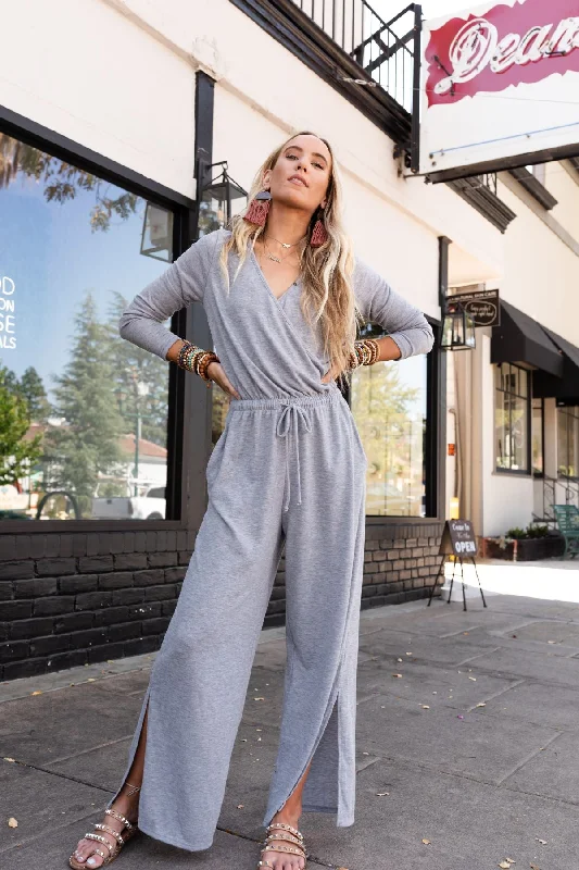The Nest As It Was Cross Front Jumpsuit - Heather Gray Athletic Women's High - 