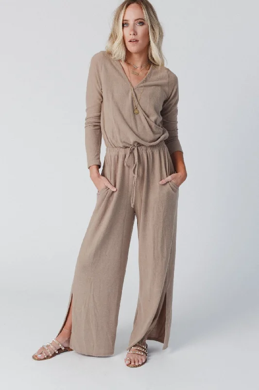 The Nest As It Was Cross Front Jumpsuit - Mocha Dapper Women's Bow - adorned