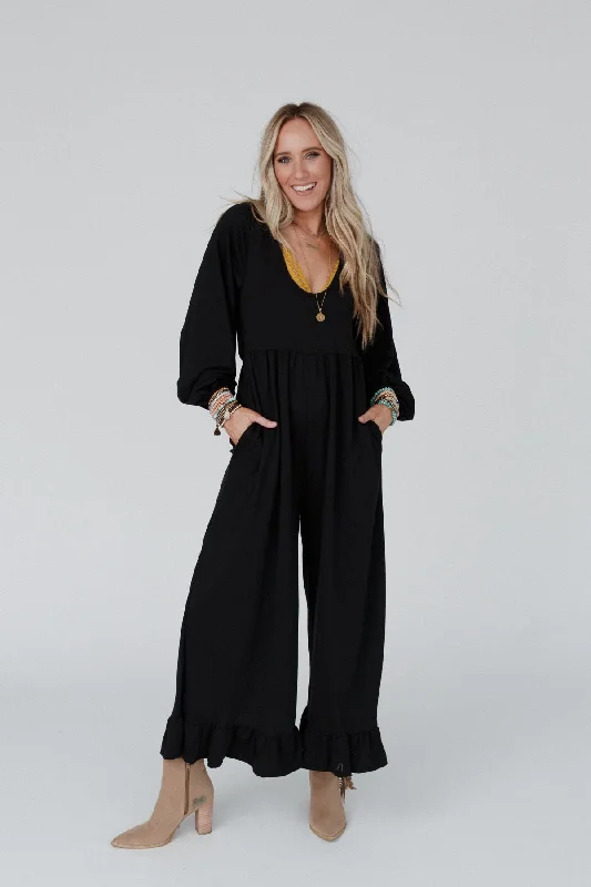 The Nest Best Intentions Long Sleeve Jumpsuit - Black Trendy Women's 