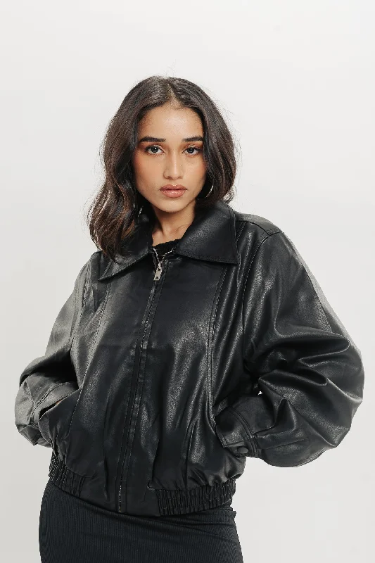 Black Leather Jacket Unique Women's Upcycled