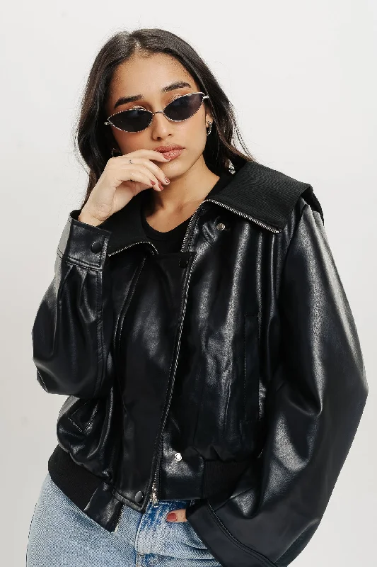 Ribbed Collar - Biker Leather Jacket Compression