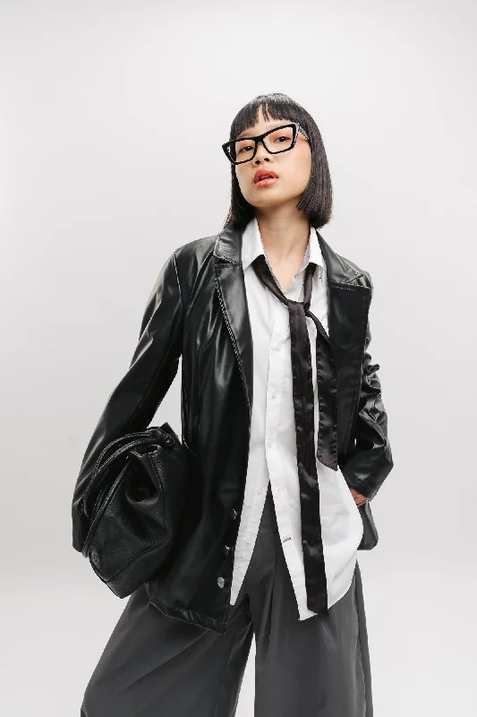 Seoul Y2K Black Leather Jacket Cozy Women's Sherpa - lined
