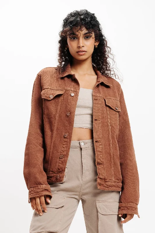 Brown Classic Trucker Denim Jacket Stylish Women's Tropical 