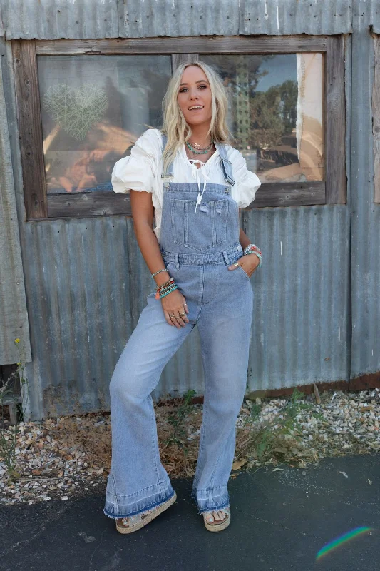 The Nest Cali Dream Denim Overalls - Light Wash Artistic Women's Hand - painted