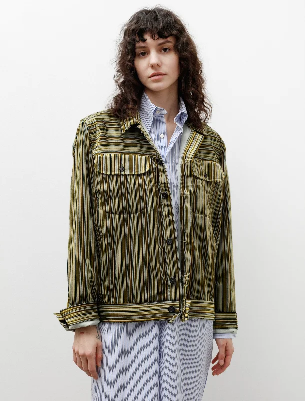 Denim Jacket Velvet Multi Green Stripe Cashmere