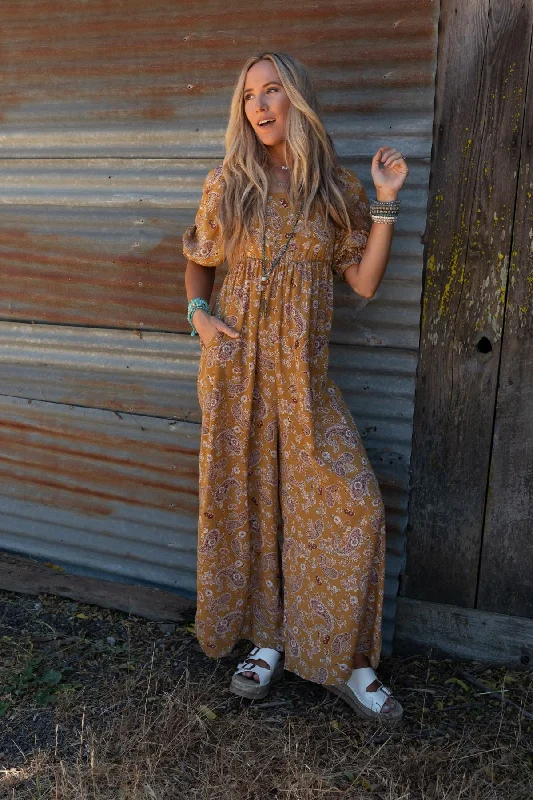 The Nest Charlotte Printed Wide Leg Jumpsuit - Mustard Paisley Sharp Women's Italian