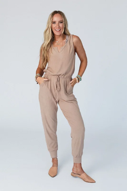 The Nest Chill Out Comfy Ribbed Jumpsuit - Mocha Sophisticated Women's 