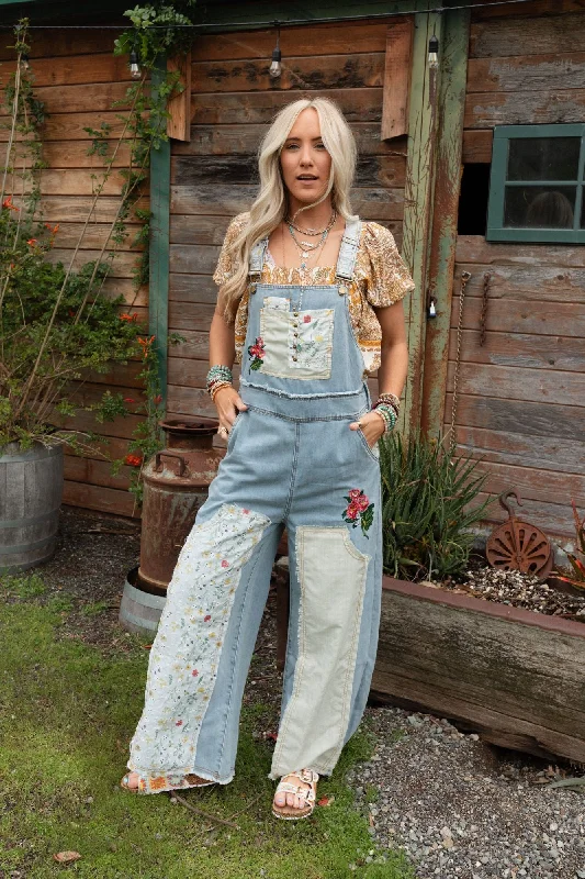 City Garden Floral Overalls - Denim performance