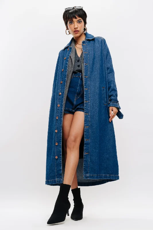 Classic Denim Trench Coat Refined Women's 
