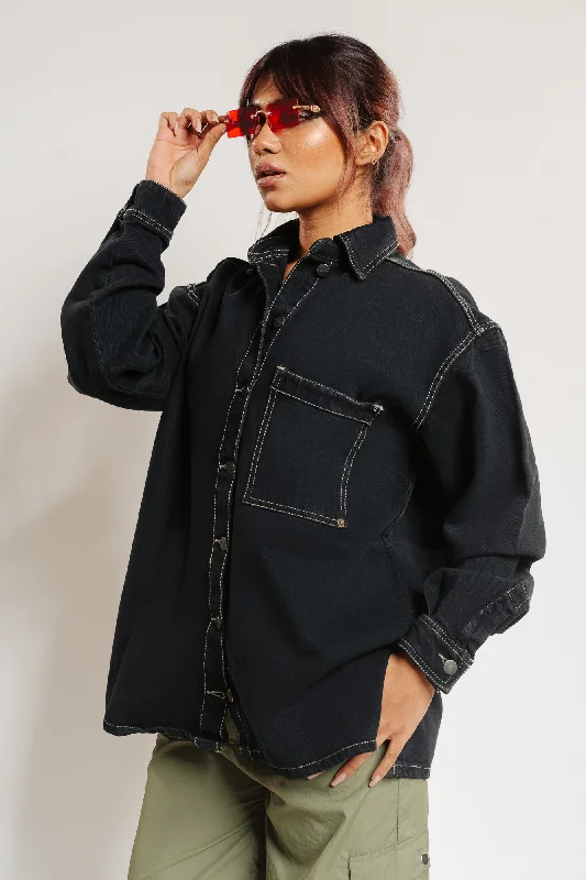 Contrast Oversized Black Jacket Earthy Women's Hemp - based