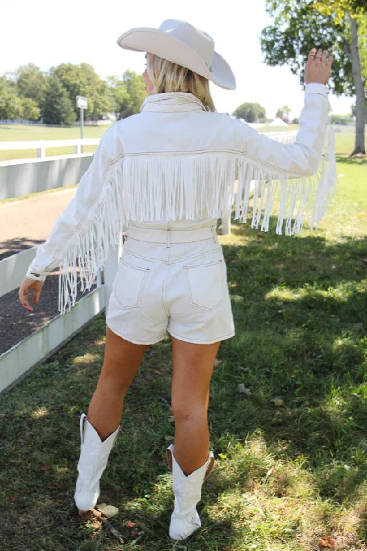 Wyoming Western Fringe Romper - White Refined Women's Hand - crafted