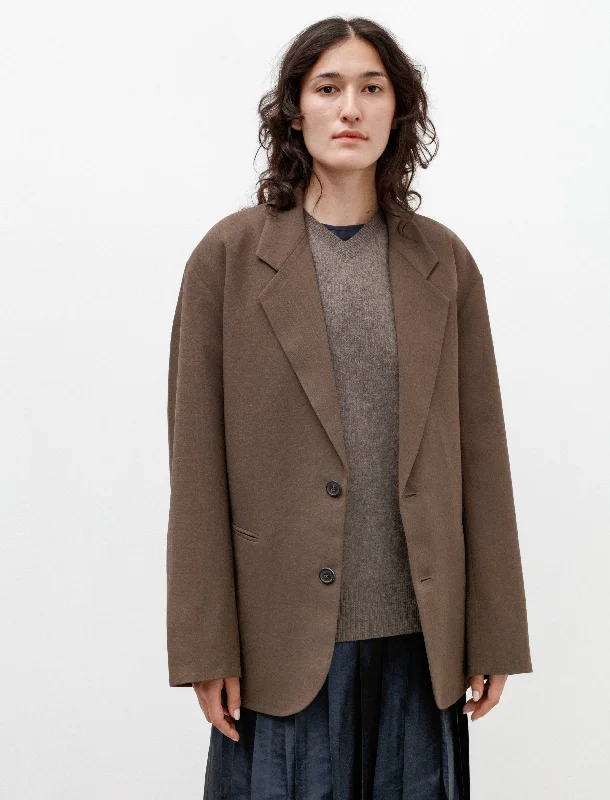 Oversized Blazer with Pleats Crepe Wool Brown Adventure