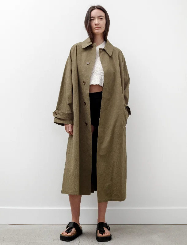 Oversized Trench Coat Cotton Linen Dark Olive Streetwear Style for 