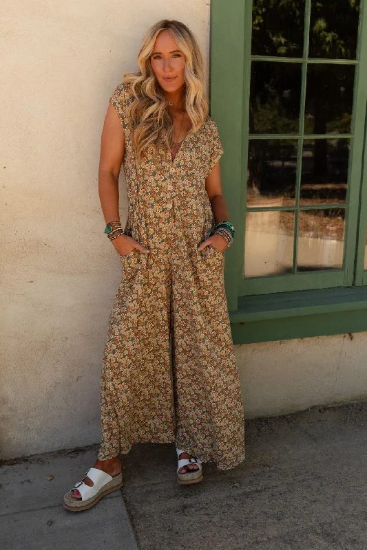 The Nest Daphne Floral Print Jumpsuit - Blue Laid - back Women's Style