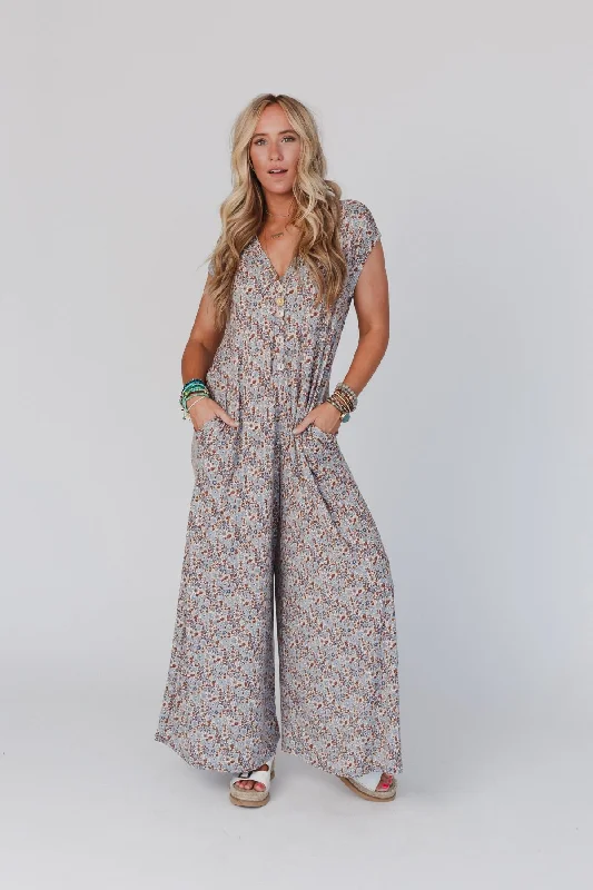 The Nest Daphne Floral Print Jumpsuit - Cream Monochromatic Office Style