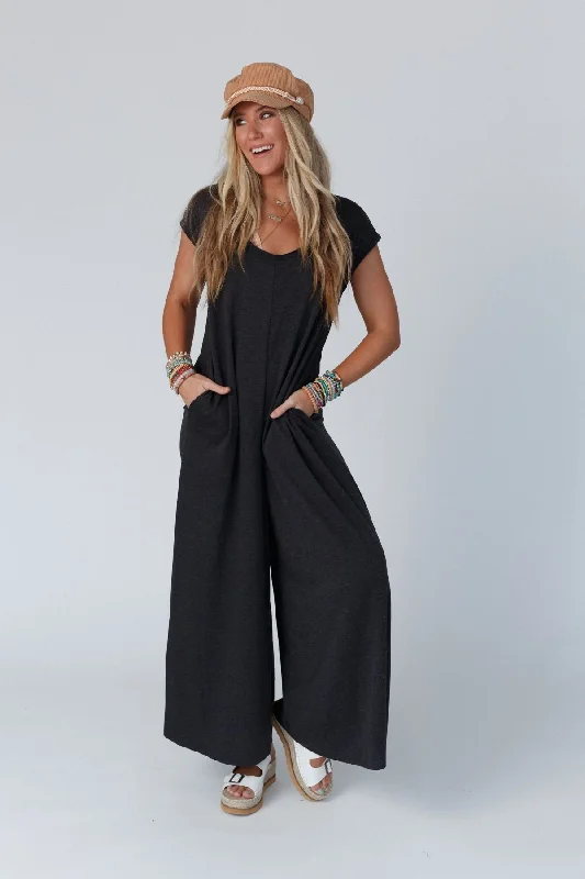 The Nest Daphne Scoop Neck Jumpsuit - Charcoal Sustainable Organic