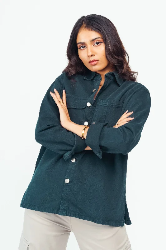 Denim Ef. Dark Teal Shacket Classic Women's Tweed