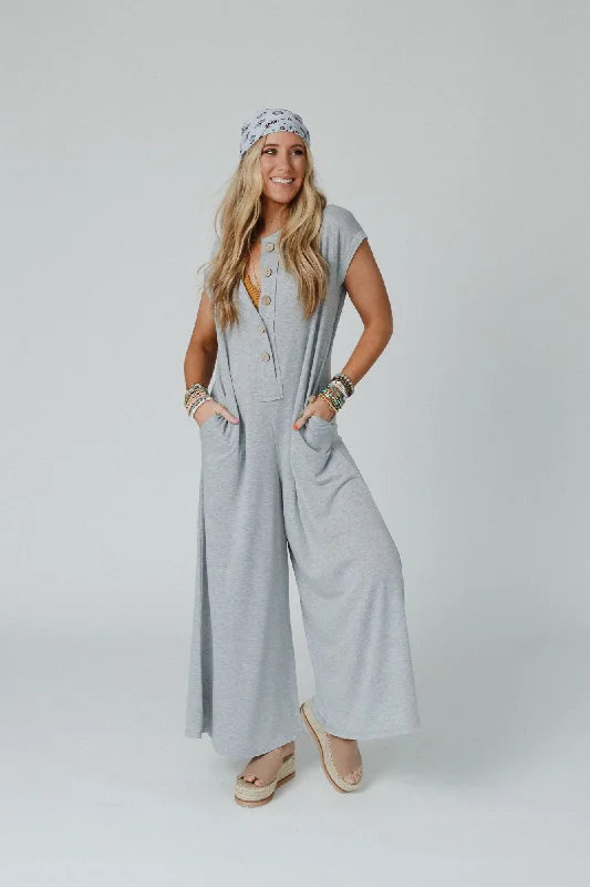 The Nest Davina Wide Leg Jumpsuit - Heather Gray Polished Women's Silk