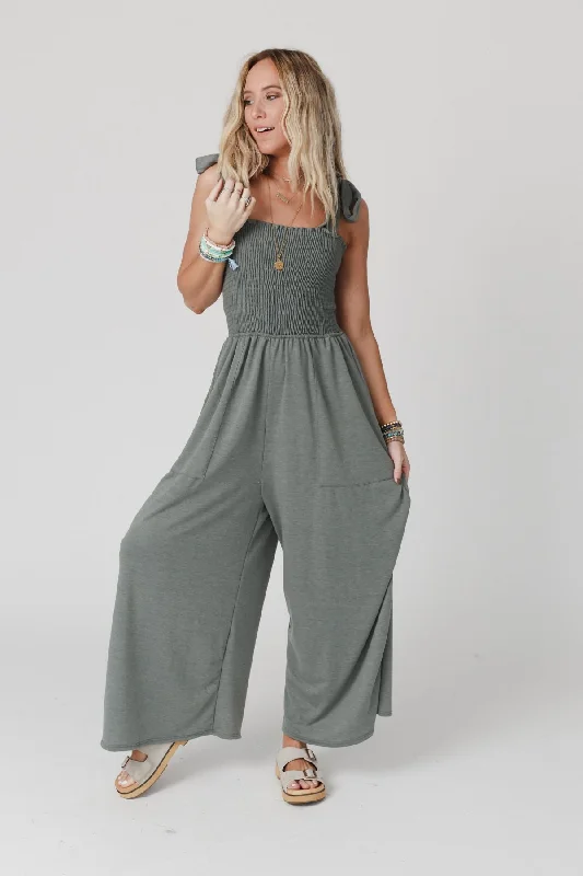 The Nest Daytripper Wide Leg Jumpsuit - Light Olive Streetwear Style for 