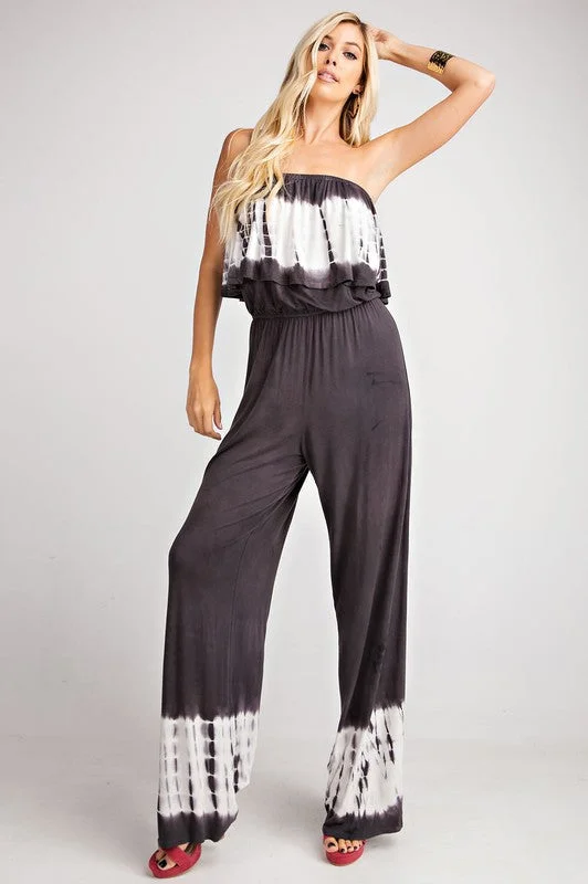 Del Mar Tie Dye Tube Jumpsuit- Charcoal Hip Women's Retro