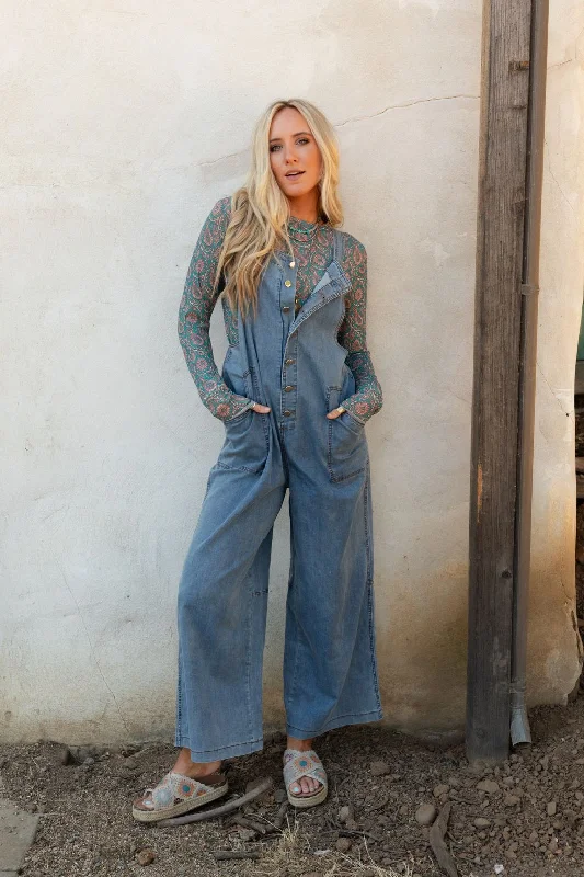 The Nest Dock Town Button Up Jumpsuit - Denim Sustainable Organic