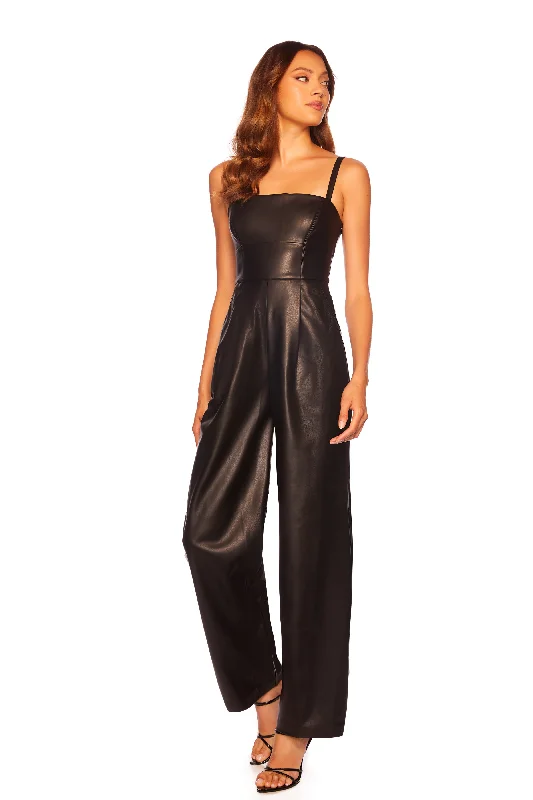 faux leather square neck tank jumpsuit Elegant Women's Formal 