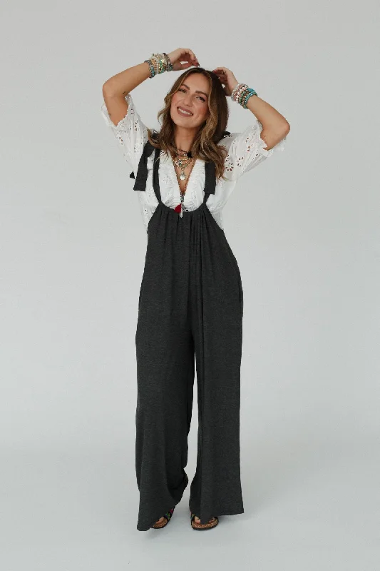 The Nest Forever Relaxed Gathered Jumpsuit - Charcoal Preppy Women's College