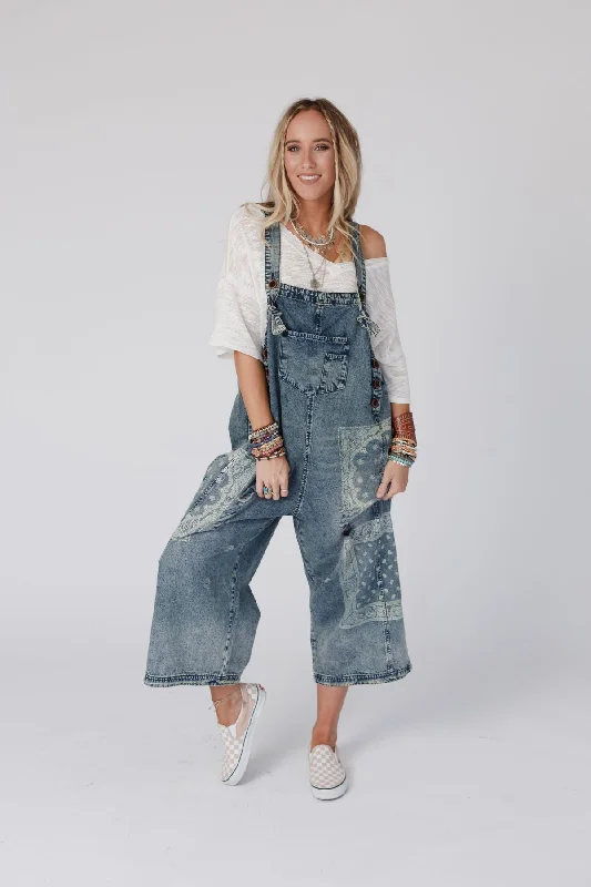 High Hopes Slouchy Denim Overalls - Denim Bandana Relaxed Women's 